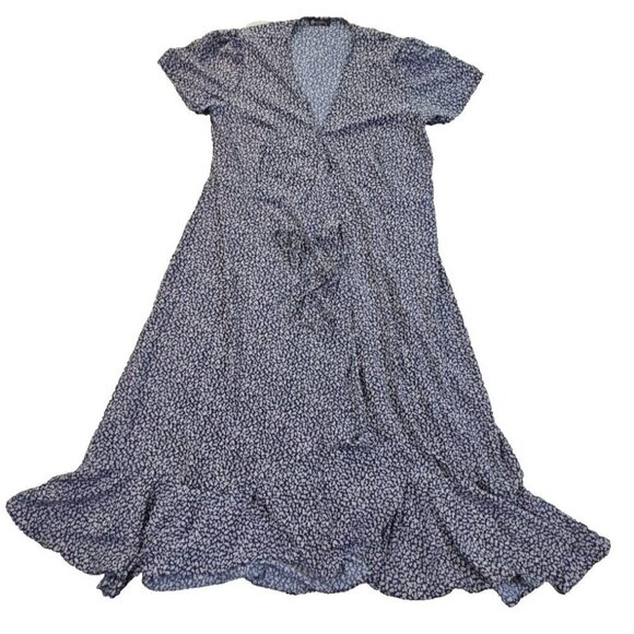 Pretty Garden Dresses & Skirts - Pretty Garden Wrap Maxi Dress Cottagecore Size XL Navy Mini Floral Ruffle Boho